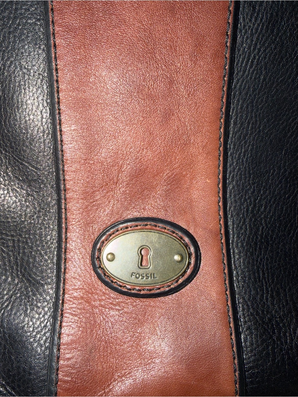 FOSSIL Reissue Weekender Black/ Brown Leather Satchel Shoulder Bag - Picture 8 of 16